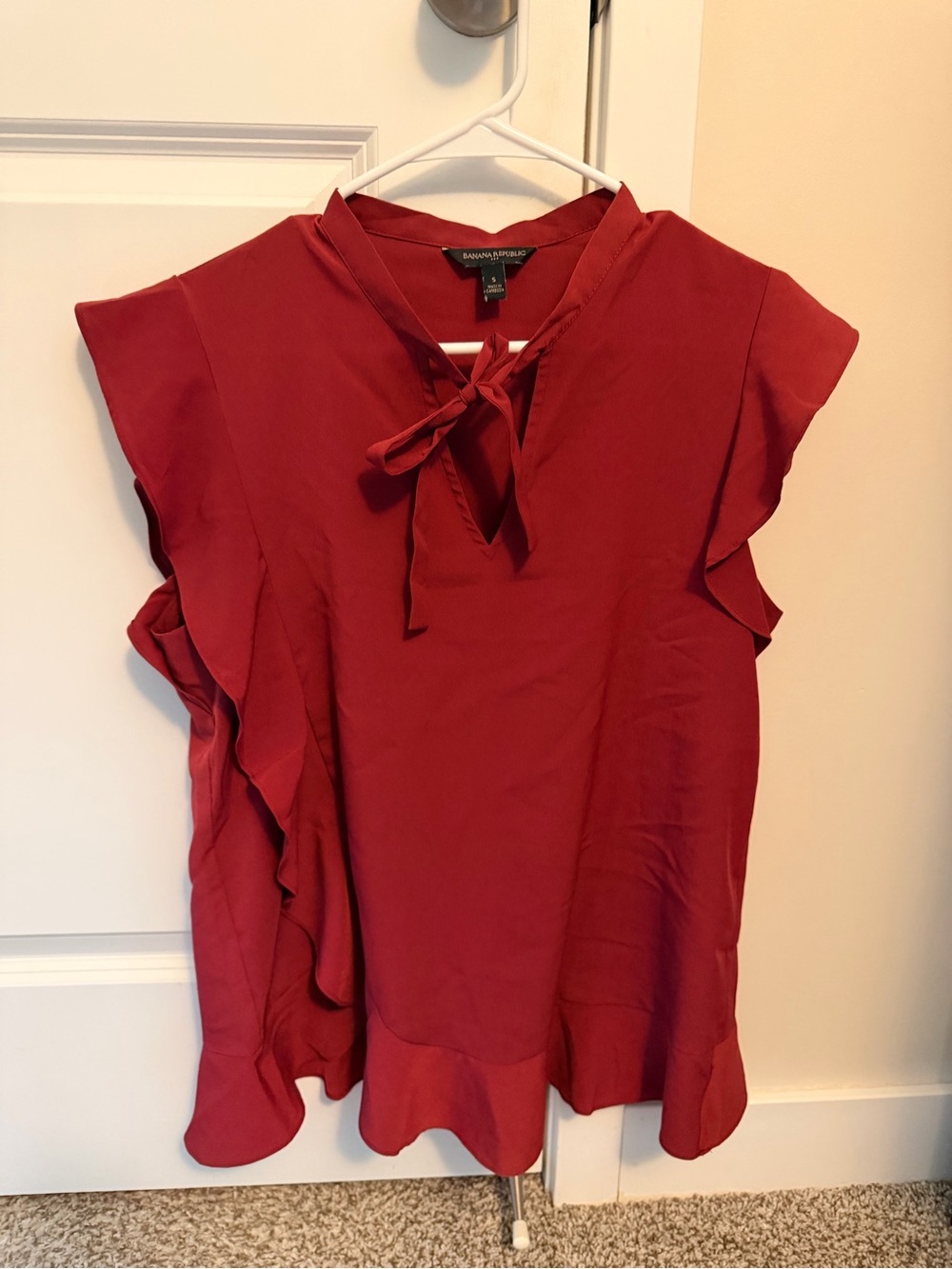Banana Republic Red Ruffle Tie-Neck Blouse